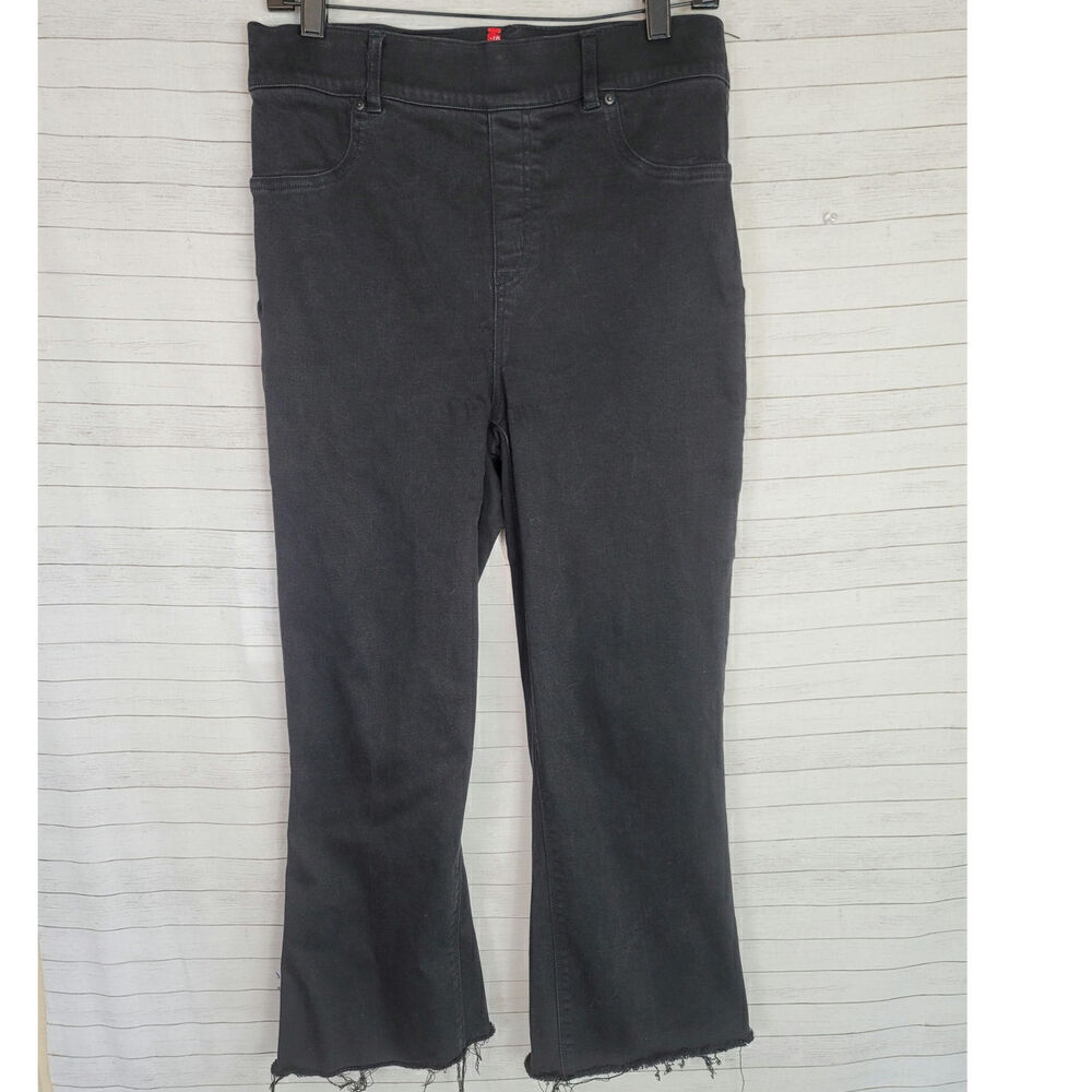 SPANX RAW HEM FLARE BLACK PULL ON JEANS, SZ LARGE